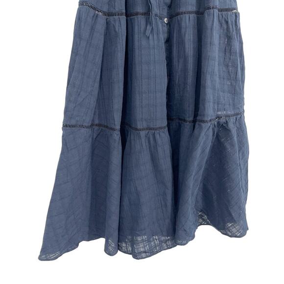 Madewell Tie Waist Tiered Midi Dress in Windowpane Navy Blue Size 0 NWOT - Picture 6 of 8